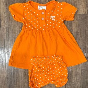 Orange Two Feet Ahead Tennessee Heart Baby Dress & Bloomers Set, Like-New